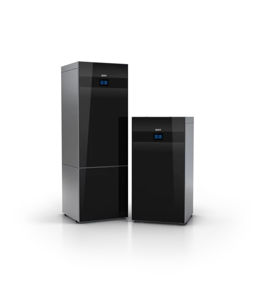 IVT Geo 600 E bergvärmepump med front i svart titaniumglas för exklusiv design